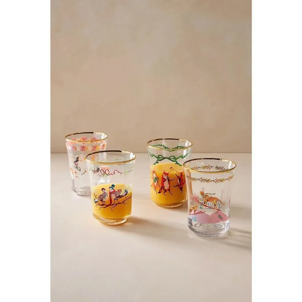 Anthropologie Inslee Fariss Christmas Juice Glass Menagerie 12 Days Foxes NEW